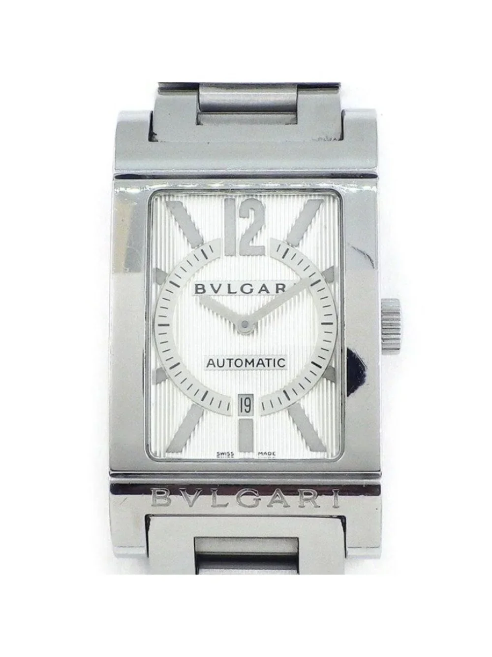 Bvlgari Watch Rettangolo Rectangular Silver Dial Date SS Automatic
